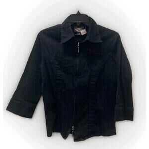 Harley-Davidson Jacket Women's Medium Black Full Zip 3/4 Sleeve Collared Classic